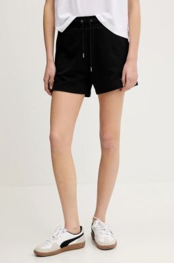 Bavlnené šortky Guess Jeans dámske, čierna farba, jednofarebné, vysoký pás, W5GD0O K68I4