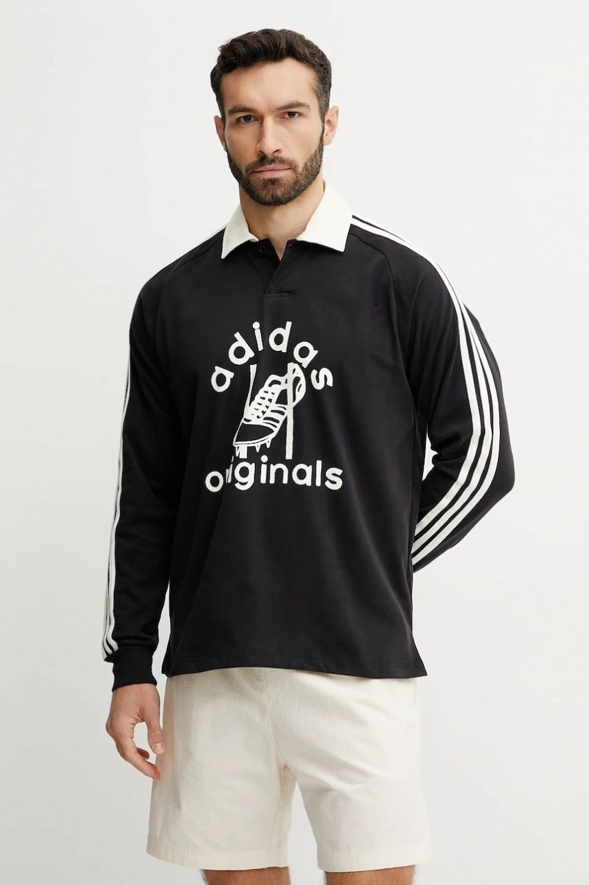 Tričko s dlhým rukávom adidas Originals RUGBY čierna farba, s potlačou, JD1091