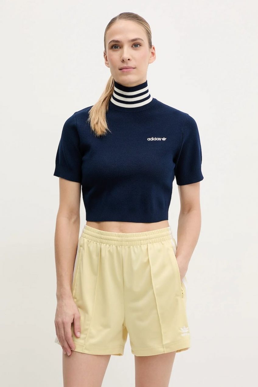 Tričko adidas Originals CROP TURTLENECK dámske, tmavomodrá farba, s rolákom, JC7680