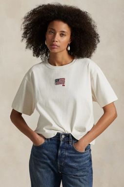Bavlnené tričko Polo Ralph Lauren dámske, biela farba, 211973129