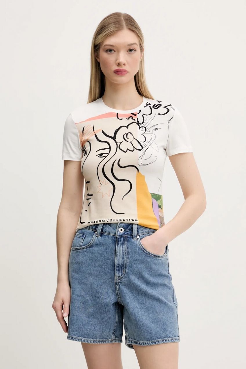 Tričko Desigual COLLECTION dámske, biela farba, 25SWTKAC