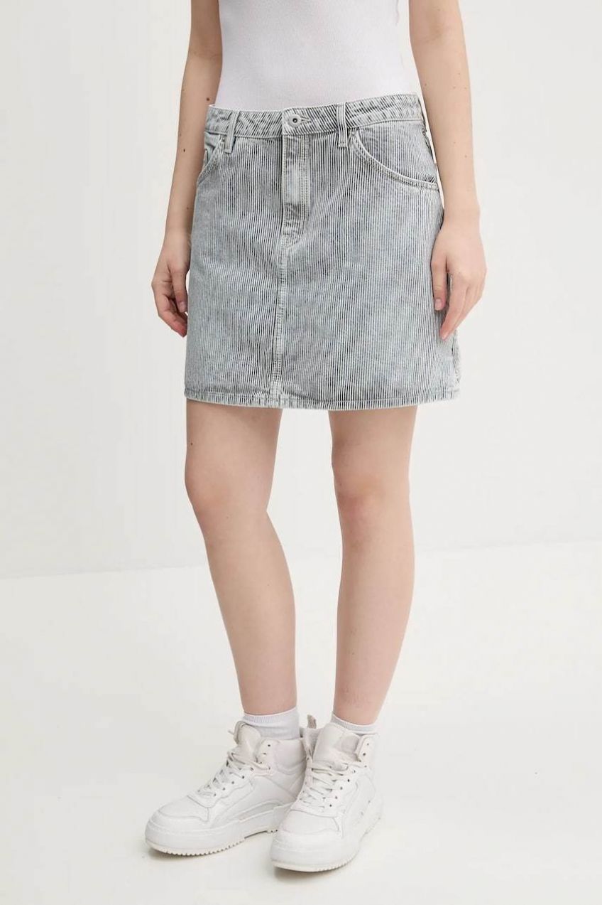 Rifľová sukňa Hugo Blue mini, áčkový strih, 50537444