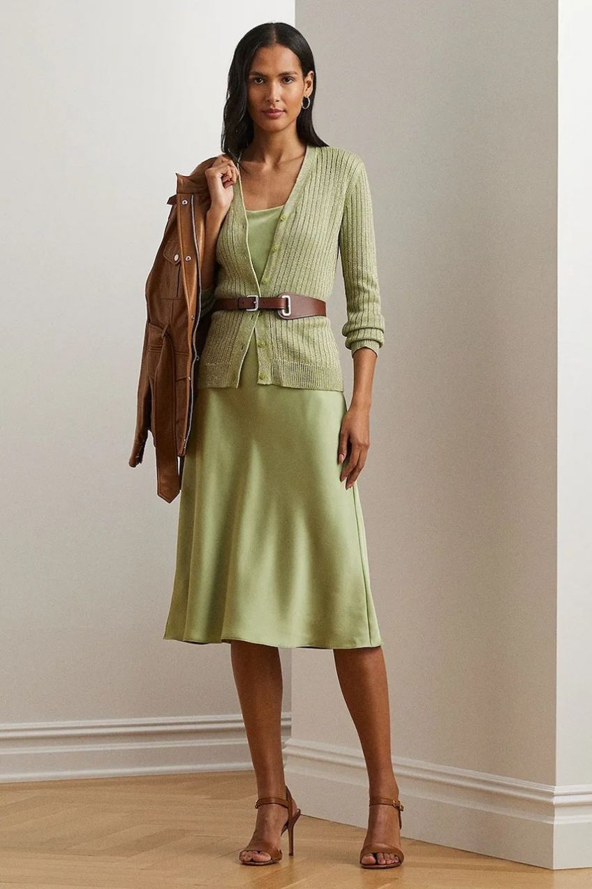 Kardigán s prímesou ľanu Lauren Ralph Lauren dámsky, zelená farba, 200963627