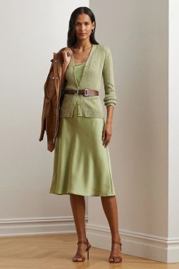 Kardigán s prímesou ľanu Lauren Ralph Lauren dámsky, zelená farba, 200963627