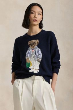 Bavlnený sveter Polo Ralph Lauren dámsky, tmavomodrá farba, 211959288