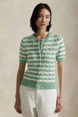 Bavlnený kardigán Polo Ralph Lauren dámsky, zelená farba, 211965757