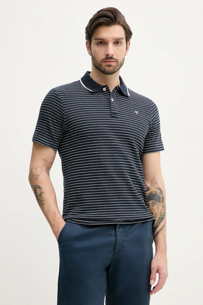 Bavlnené polo tričko Guess pánske, tmavomodrá farba, vzorované, M5GP06 KCSH1