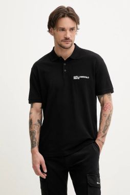 Bavlnené polo tričko Karl Lagerfeld Jeans pánske, čierna farba, jednofarebné, A2M17094