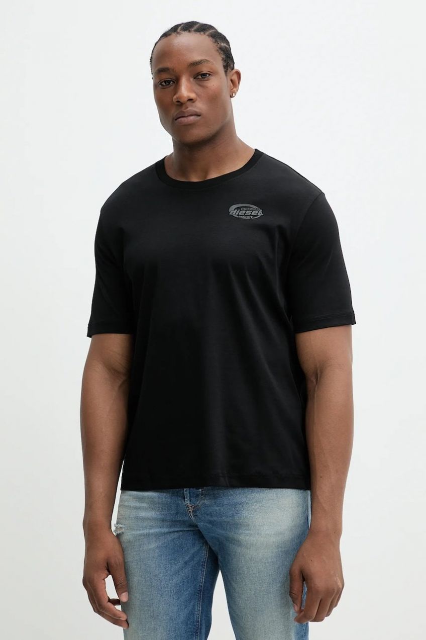 Bavlnené tričko Diesel T-MADJUST-R2 T-SHIRT pánske, čierna farba, s potlačou, A16432.0SKAF