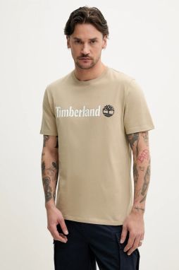 Bavlnené tričko Timberland pánske, béžová farba, s potlačou, TB0A5UPQDH41