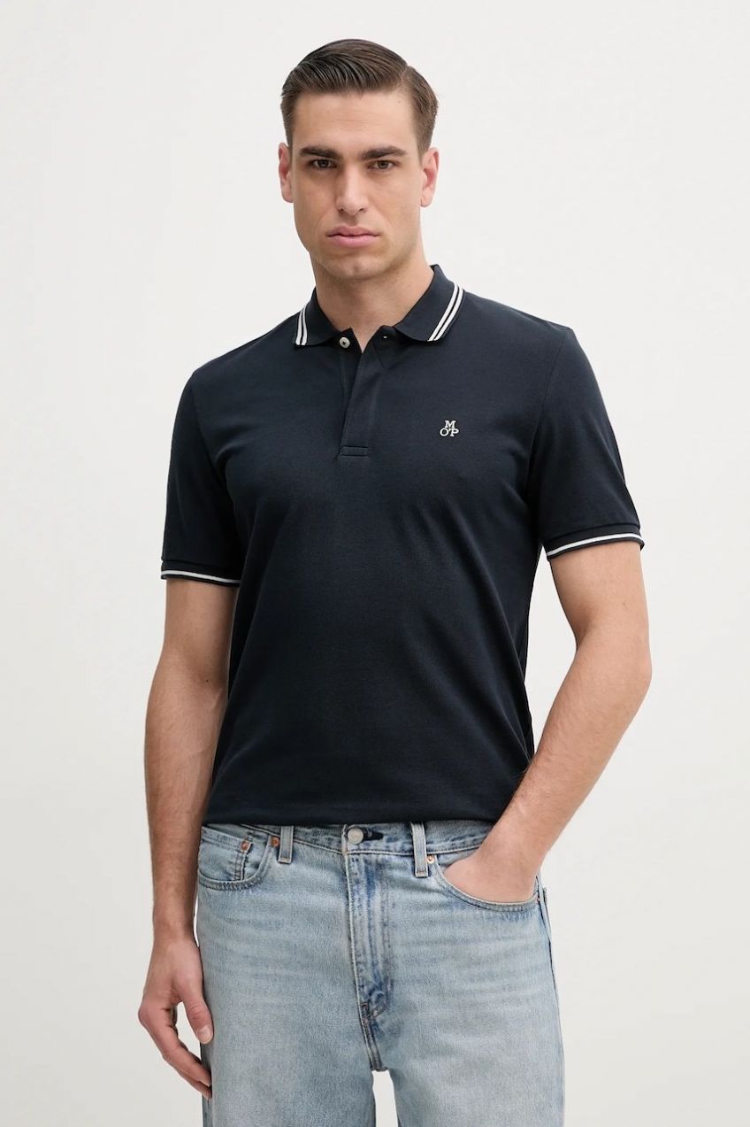 Bavlnené polo tričko Marc O'Polo pánske, tmavomodrá farba, s potlačou, 523223053054