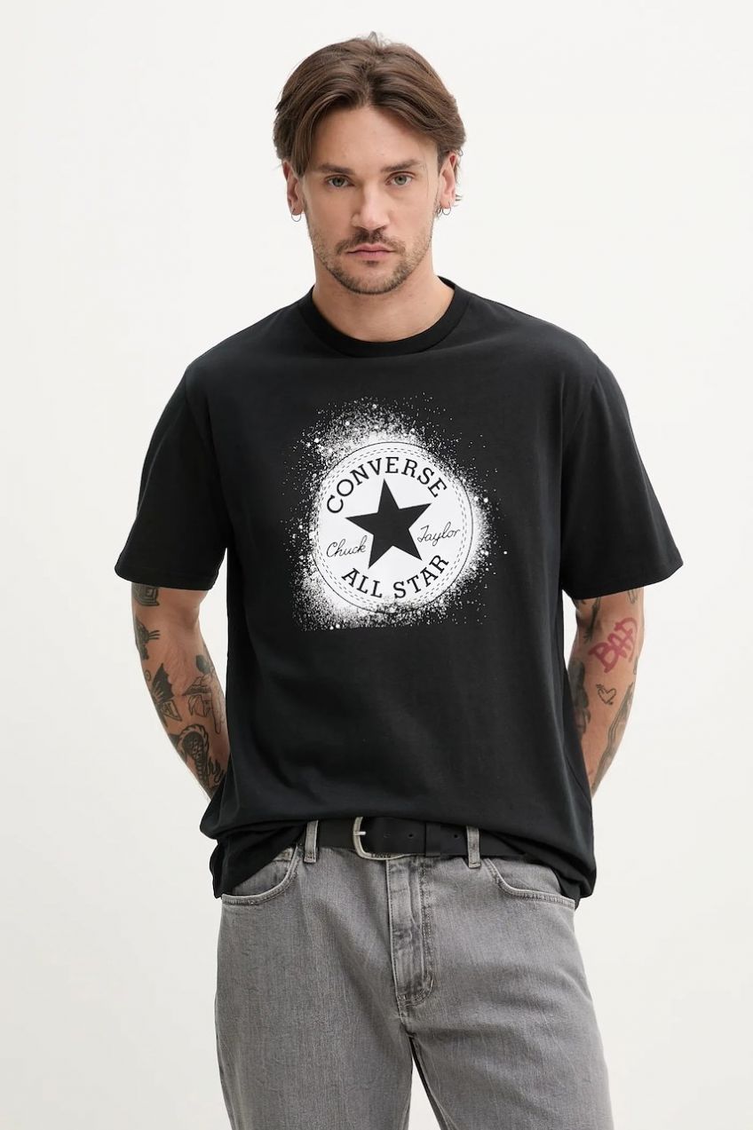 Bavlnené tričko Converse pánske, čierna farba, s potlačou, 10027998-A02