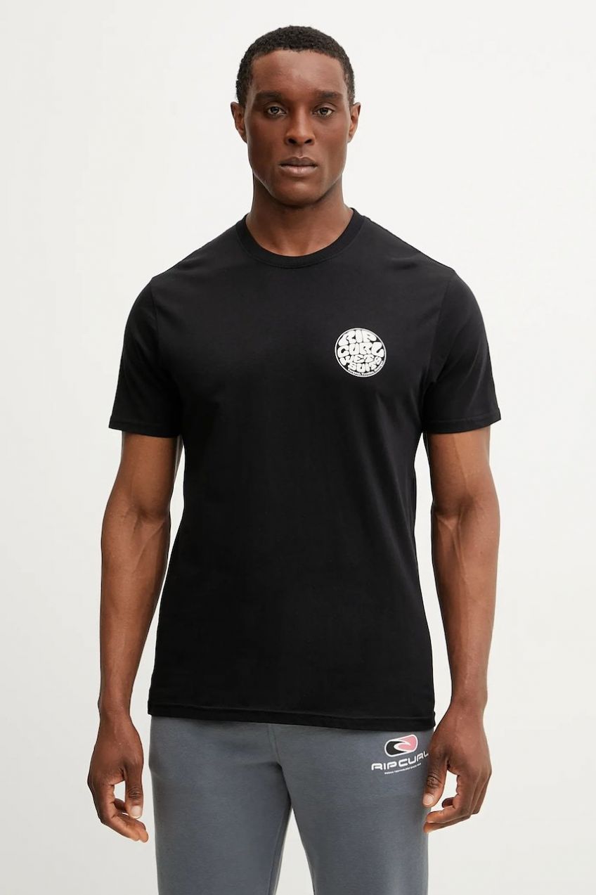 Bavlnené tričko Rip Curl WETTIE ICON pánske, čierna farba, s potlačou, 0QAMTE