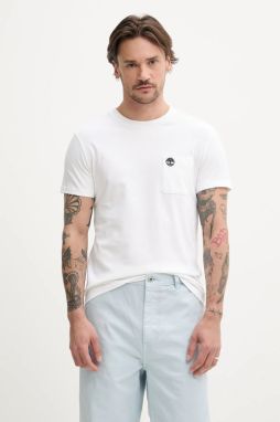 Bavlnené tričko Timberland pánske, biela farba, jednofarebné, TB0A2CQY1001