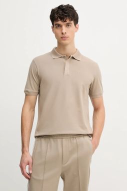 Bavlnené polo tričko Emporio Armani pánske, béžová farba, jednofarebné, EM000850 AF12955