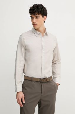 Bavlnená košeľa Armani Exchange pánska, béžová farba, regular, s klasickým golierom, XM000667 AF13169