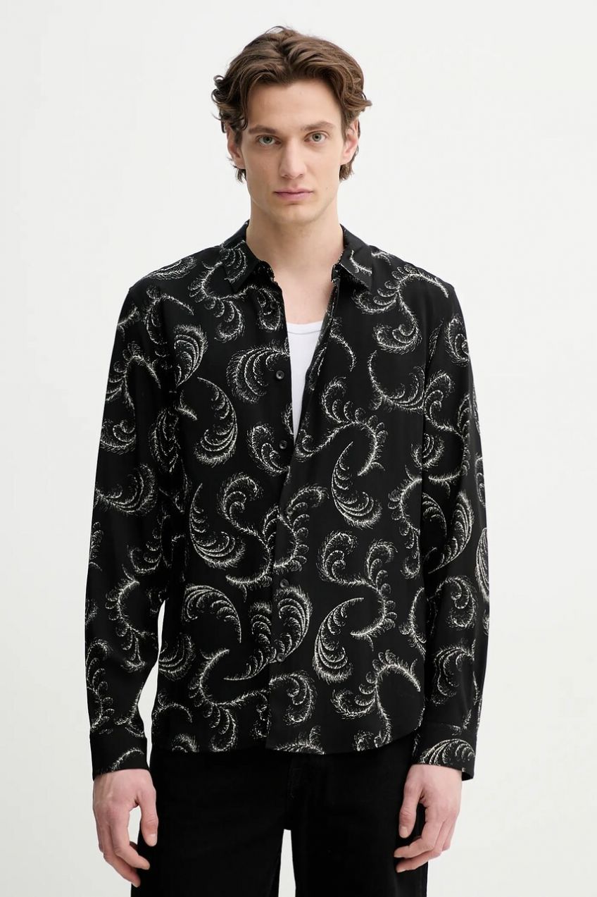 Košeľa The Kooples pánska, čierna farba, regular, s klasickým golierom, HCCL30019K