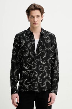 Košeľa The Kooples pánska, čierna farba, regular, s klasickým golierom, HCCL30019K
