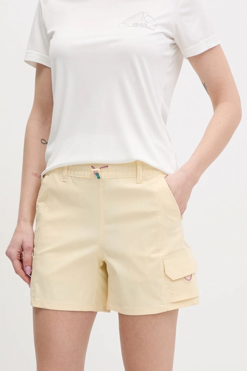 Turistické šortky Columbia Weekend Rays žltá farba, jednofarebné, vysoký pás, 2114784