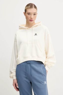 Mikina Converse dámska, béžová farba, s kapucňou, s nášivkou, 10027616-A02