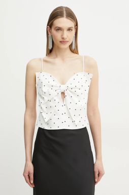Ľanový top Bardot dámska, biela farba, vzorovaná, 59755TB