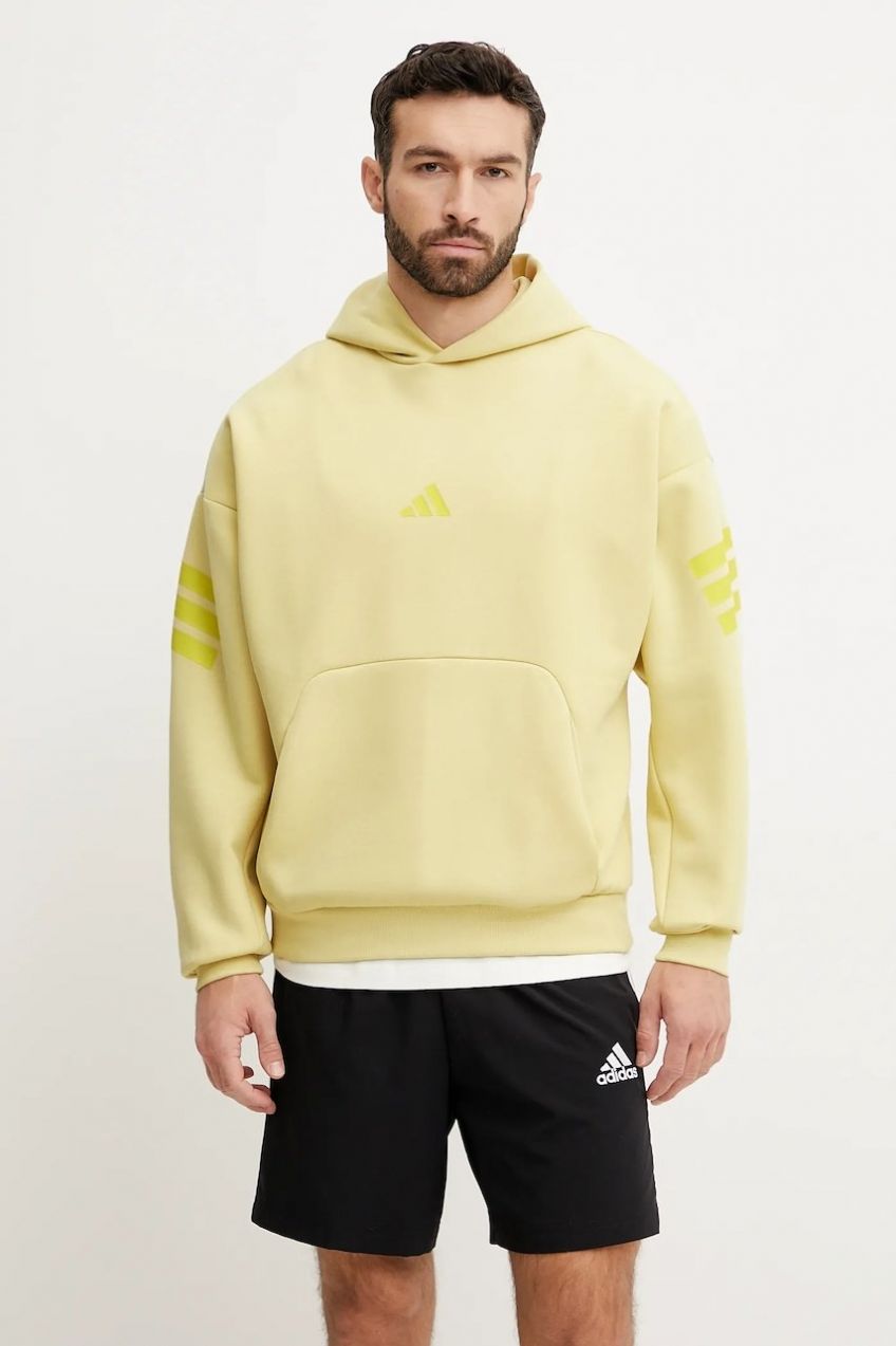 Mikina adidas Future Icons pánska, žltá farba, s kapucňou, s potlačou, JD4854