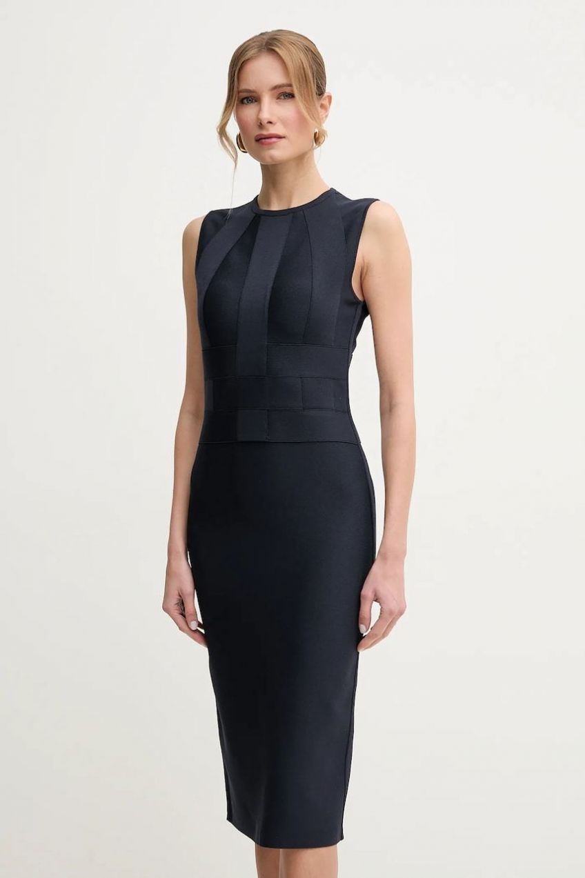 Šaty Herve Leger Julia tmavomodrá farba, midi, rovný strih, BWE8498975