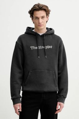 Bavlnená mikina The Kooples pánska, šedá farba, s kapucňou, s nášivkou, HSWE30020K