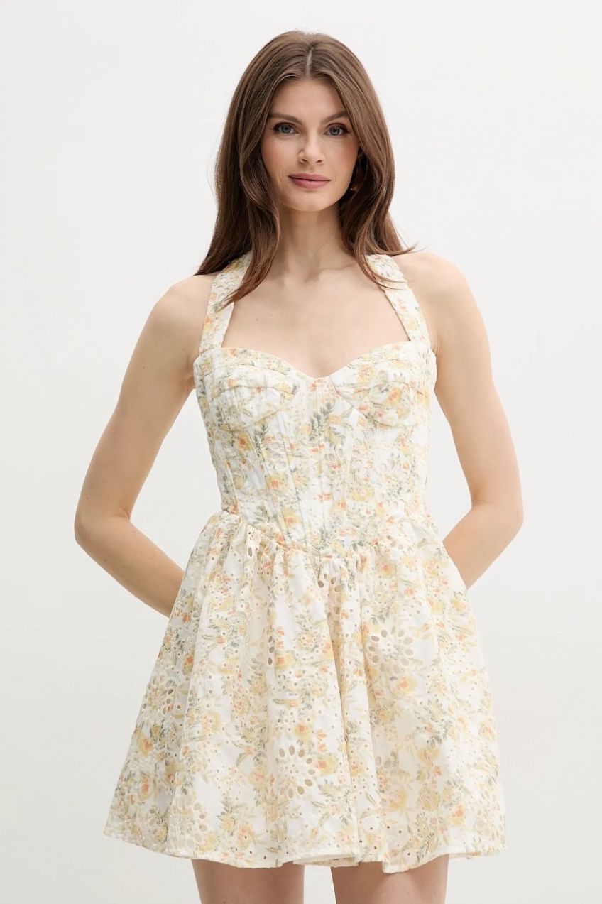 Šaty Bardot POLLIE biela farba, mini, áčkový strih, 59810DB
