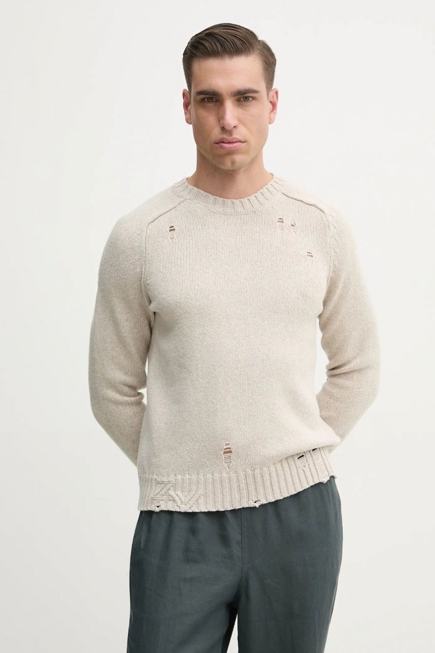 Vlnený sveter ZADIG&VOLTAIRE pánsky, béžová farba, KMSW01737