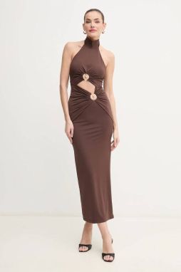 Šaty Bardot NEVE hnedá farba, maxi, priliehavá, 59824DB