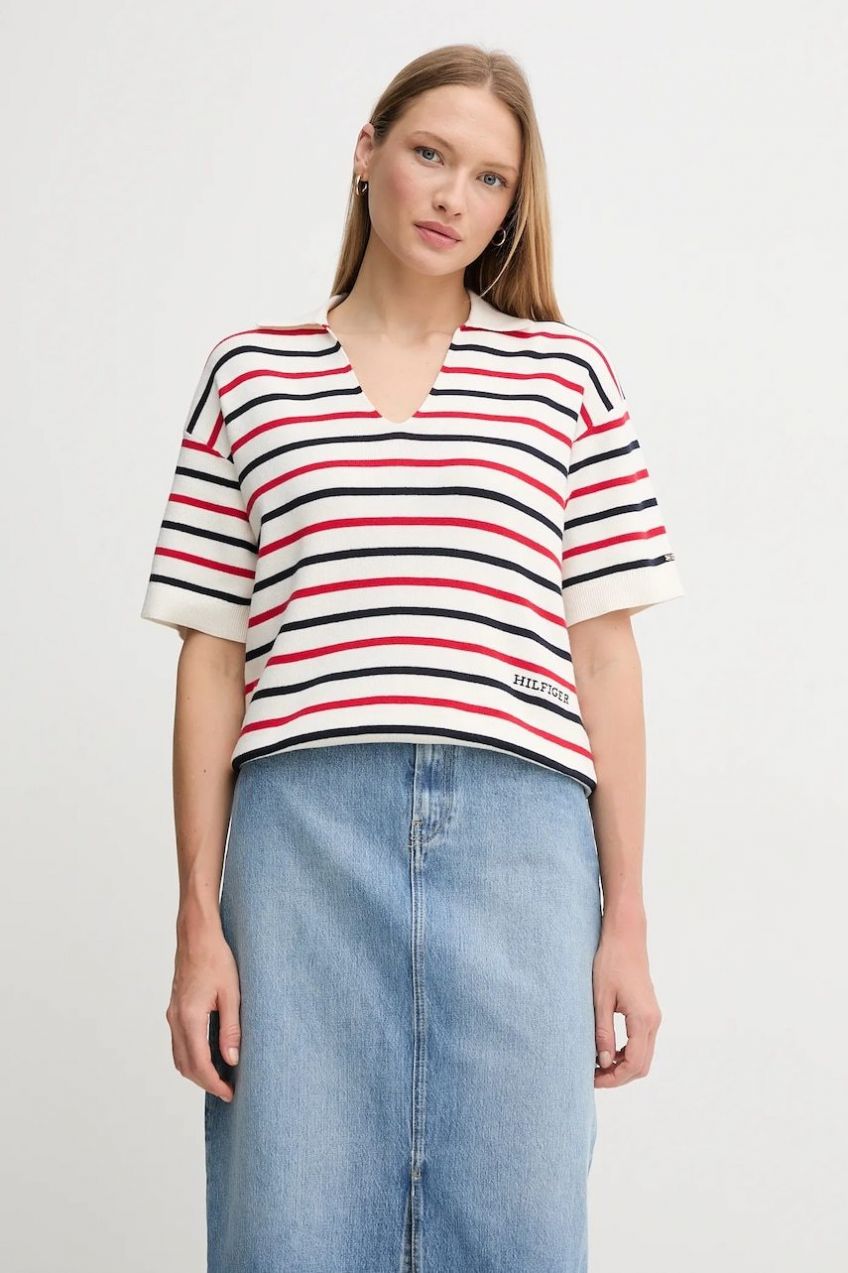 Bavlnený sveter Tommy Hilfiger dámske, béžová farba, WW0WW45400