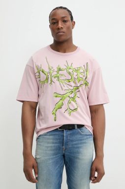 Bavlnené tričko Diesel T-BOXT-R28 T-SHIRT pánske, ružová farba, s potlačou, A17639.0SLBT