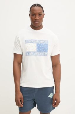 Bavlnené tričko Tommy Jeans pánske, biela farba, s potlačou, DM0DM20810