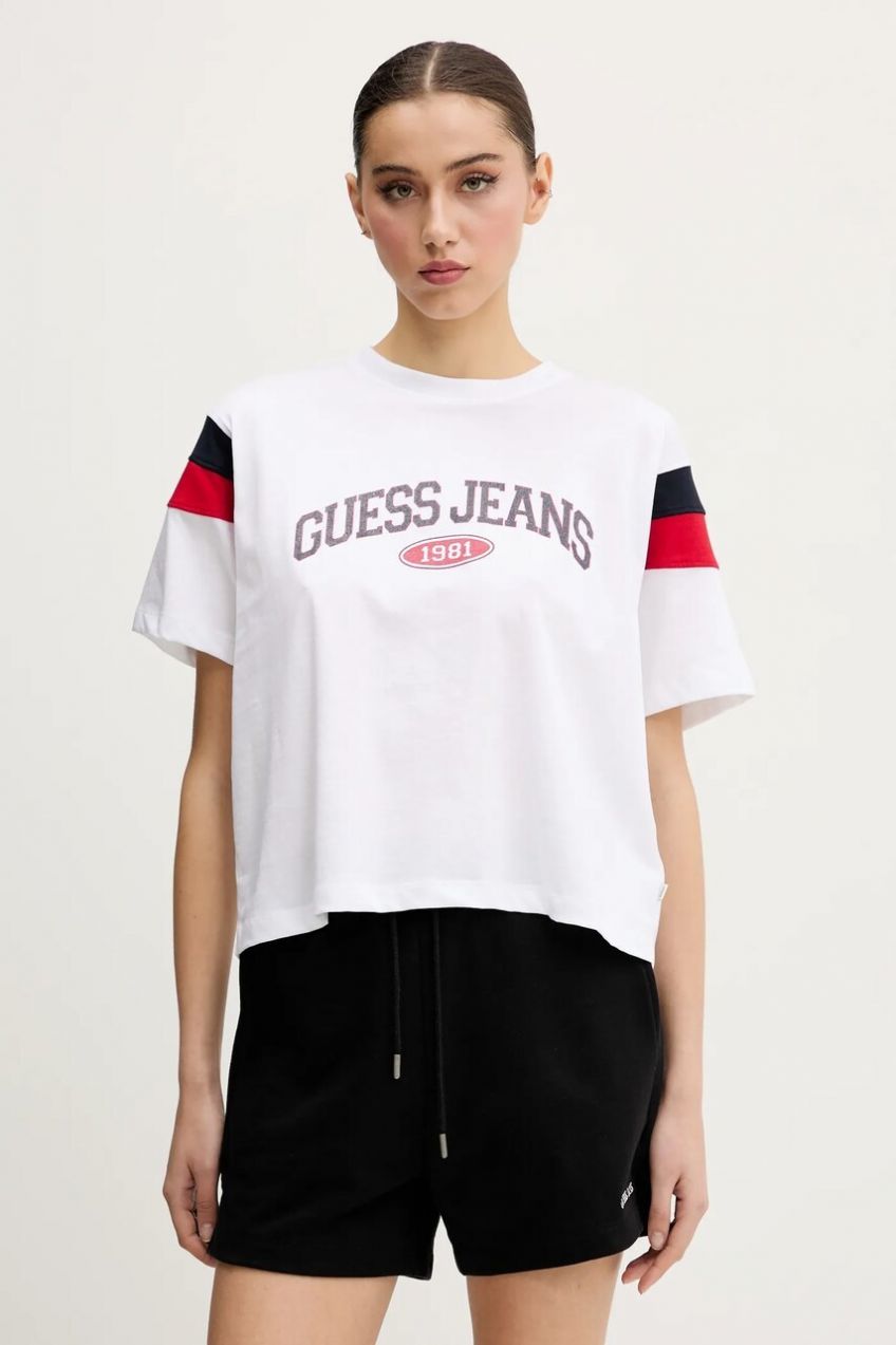 Bavlnené tričko Guess Jeans dámske, biela farba, W5GI21 K8HM0