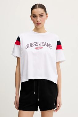 Bavlnené tričko Guess Jeans dámske, biela farba, W5GI21 K8HM0