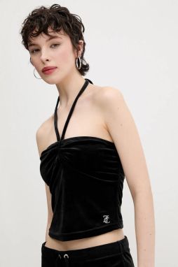 Zamatový top Juicy Couture HALTER RUCHE čierna farba, španielsky výstrih, JCWCT125325