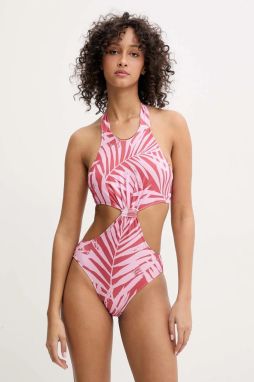 Jednodielne plavky Pepe Jeans LEAF KNOT SWIMSUIT ružová farba, mäkké košíky, PLB10550