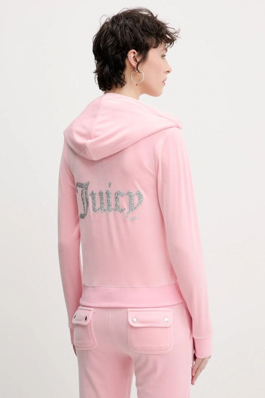 Velúrová mikina Juicy Couture ROBERTSON CAVIAR dámska, ružová farba, s nášivkou, JCBAS125805