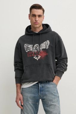 Bavlnená mikina The Kooples pánska, šedá farba, s kapucňou, s potlačou, HSWE30005K