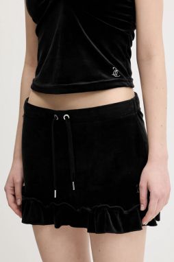 Zamatová sukňa Juicy Couture RUFFLE čierna farba, mini, áčkový strih, JCWGS125328