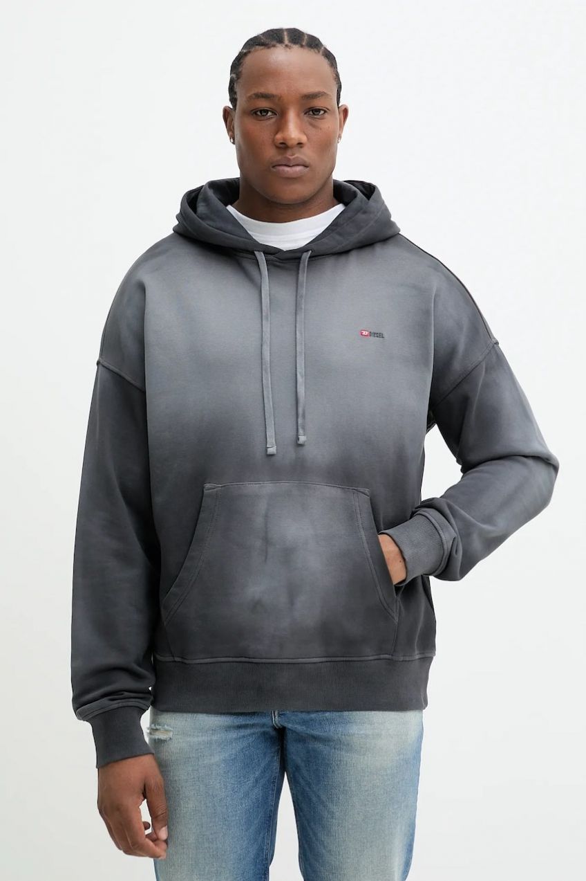 Bavlnená mikina Diesel S-ROB-HOOD-R2 SWEAT-SHIRT pánska, šedá farba, s kapucňou, jednofarebná, A17649.0PKAM