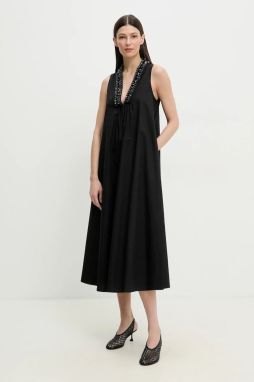 Šaty ISABELLE BLANCHE čierna farba, midi, áčkový strih, IS25SS-A056-T012