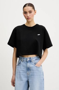 Bavlnené tričko Vans dámske, čierna farba, VN000P5QBLK1