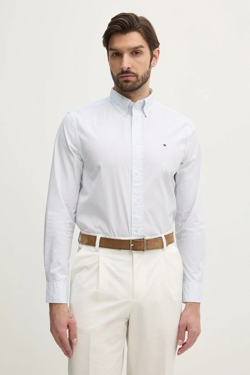 Bavlnená košeľa Tommy Hilfiger pánska, biela farba, regular, s golierom button-down, MW0MW38555