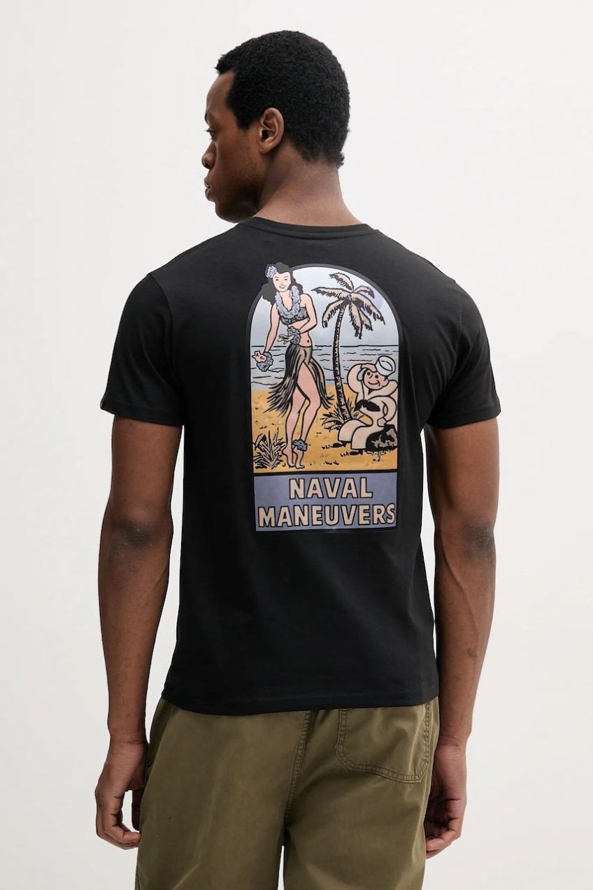 Bavlnené tričko Alpha Industries Naval T BP pánske, čierna farba, s potlačou, 156536