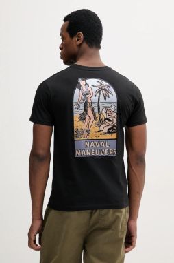 Bavlnené tričko Alpha Industries Naval T BP pánske, čierna farba, s potlačou, 156536