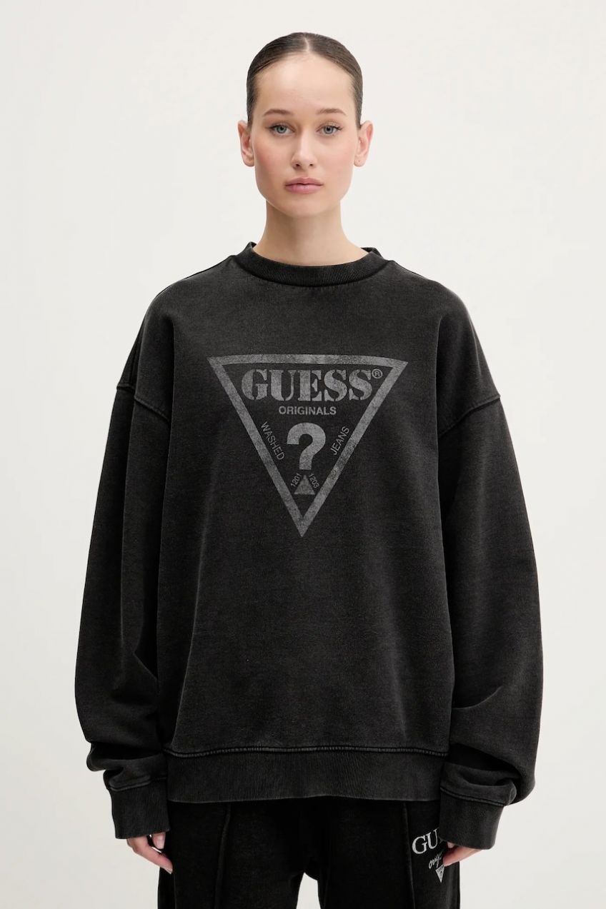Bavlnená mikina Guess Originals dámska, čierna farba, s potlačou, M5GQ35 K68I4