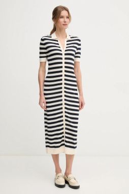Šaty Tommy Hilfiger tmavomodrá farba, midi, priliehavá, WW0WW44529