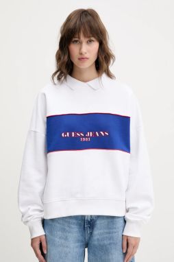 Bavlnená mikina Guess Jeans dámska, biela farba, vzorovaná, W5GQ17 K68I4